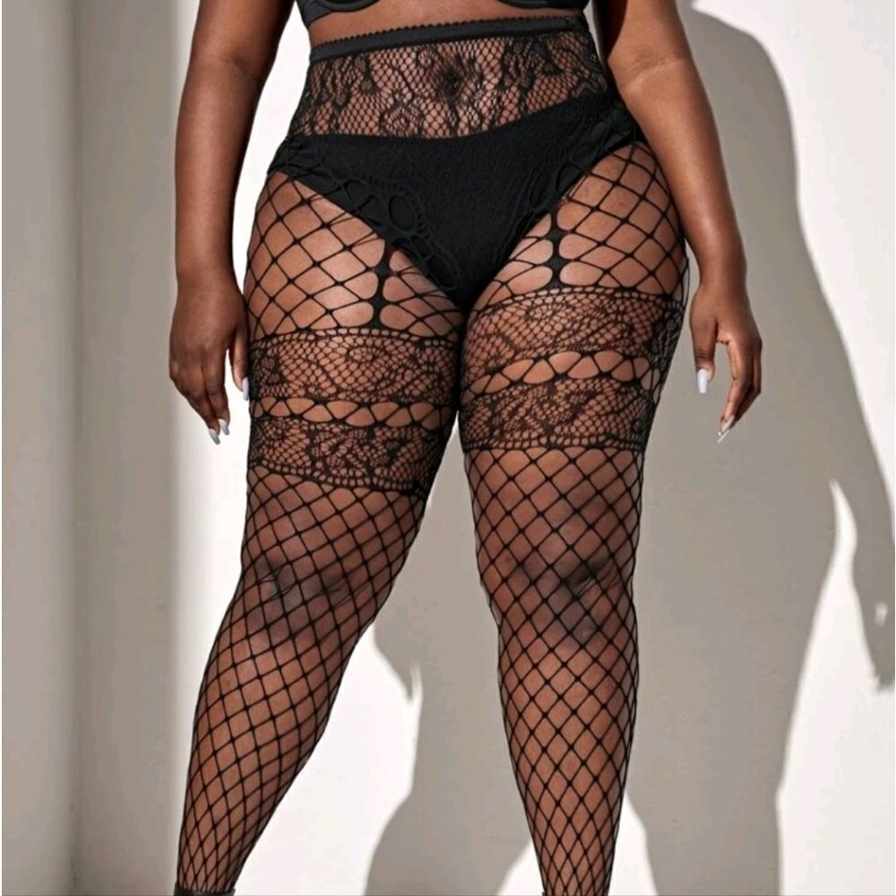 Plus Fishnet Cut-out Tights